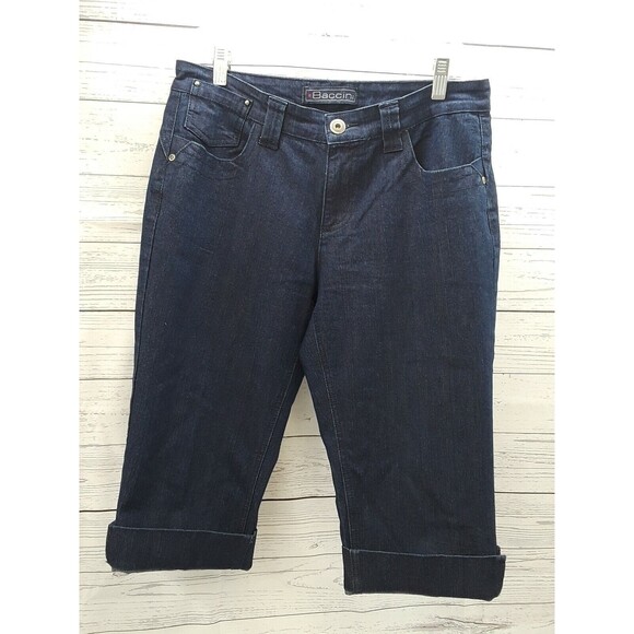 Baccini Capri Blue Jeans Sz 8P Denim Embriodered Studded Cuffed Flap Pockets - Picture 5 of 10